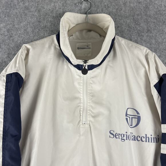 VTG Sergio Tacchini Windbreaker Pullover Jacket Mens Large 1/4 Zip Golf Tennis - Picture 2 of 16